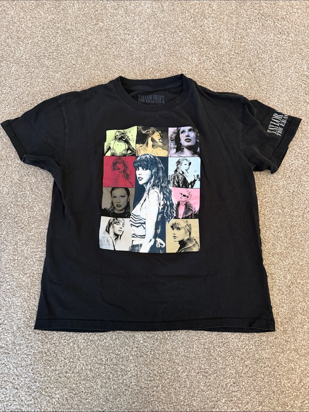 Taylor Swift Black Short Sleeve Tee with Multi-Color Photo Grid